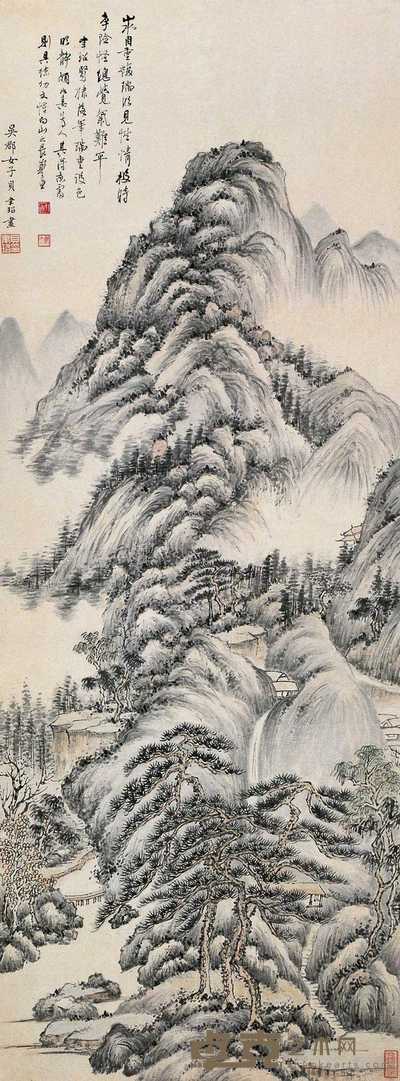 郑午昌 贝聿玿 层峦叠翠 立轴 104.5×39cm